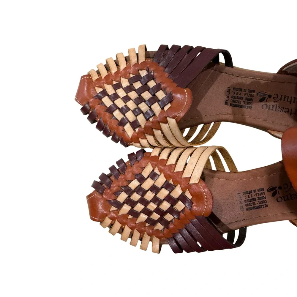 Artesano Couture Womens Leather Huarache Sandals Woven Boho Flats Brown 7 Mexico